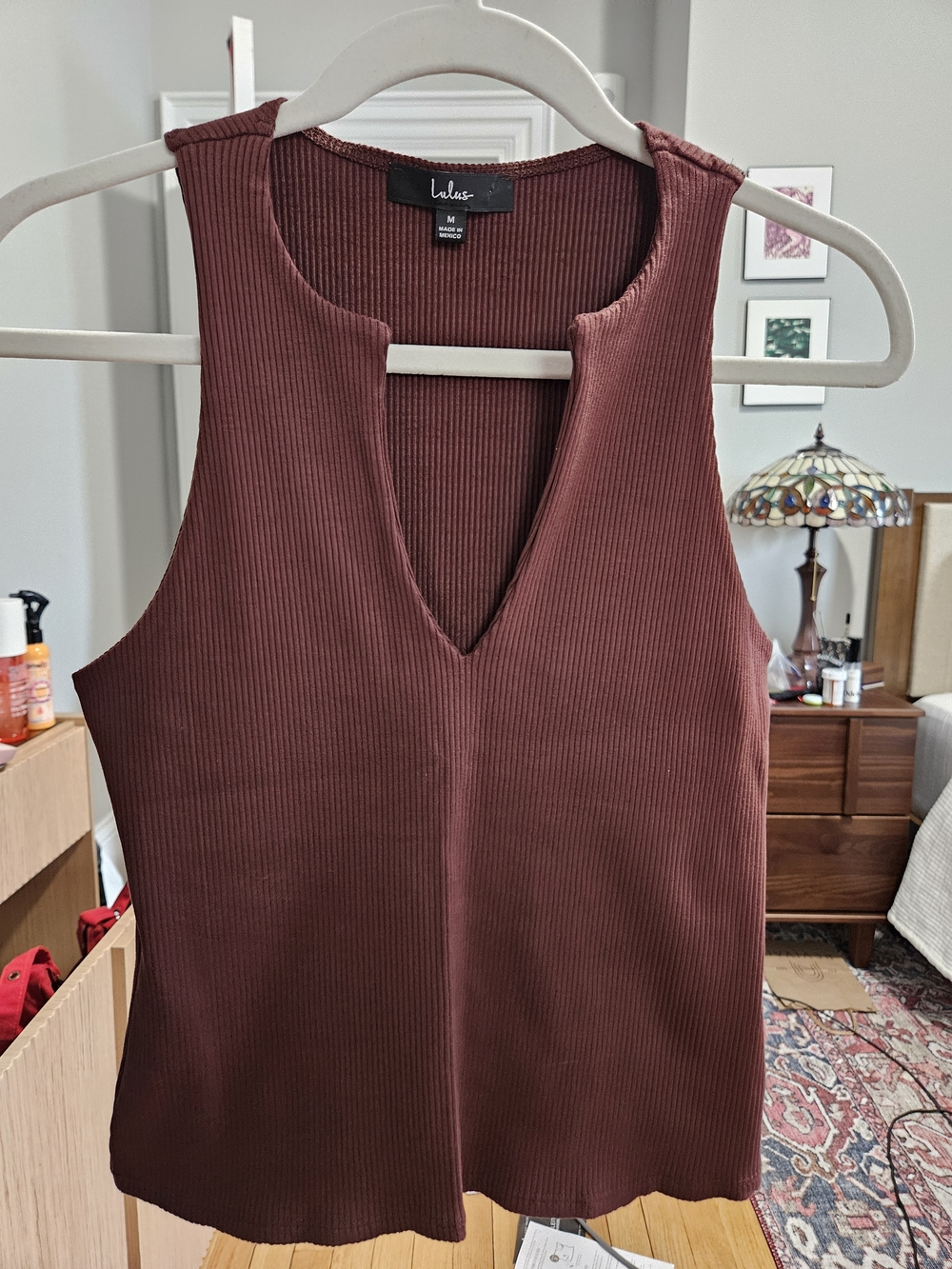 Lulu's Ribbed V-Notch Top - Burnt Orange